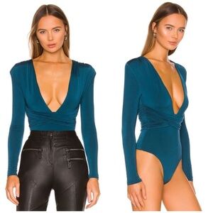 Lovers + Friends Deep V-Neck Teal Bodysuit